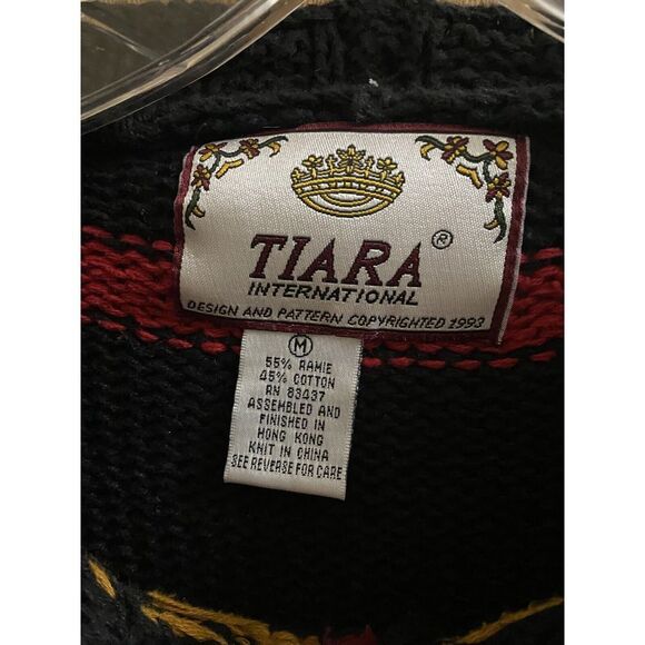 Vintage Tiara Chunky Knit Sweater Abstract Art Floral 90s Crewneck Size M Heavy - Picture 2 of 16